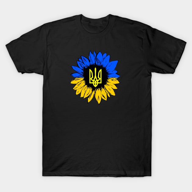 Stand With Ukraine Support UKRAINE Ukrainian Coat of arms Sunflower T-Shirt by Bezra